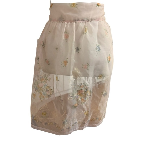 Other - Vintage Sheer Floral Half Apron - Delicate Two-Tier Hostess Apron with Tie Back